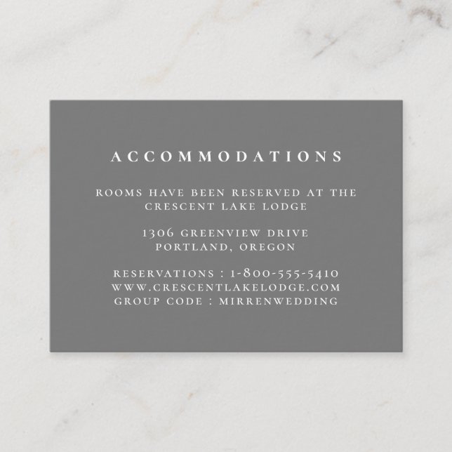 Solid Colour Grey Wedding Accommodations Enclosure Card (Front)