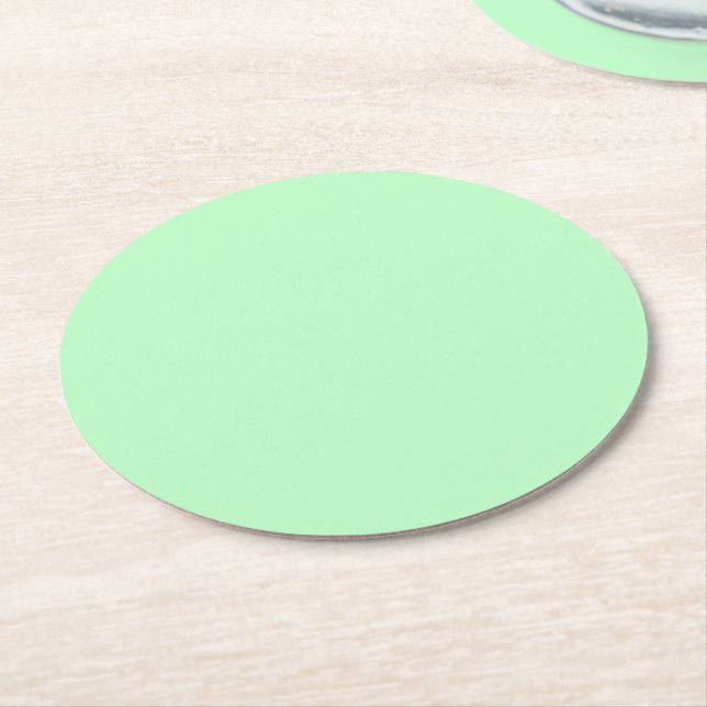 Solid Colour: Mint Round Paper Coaster (Angled)