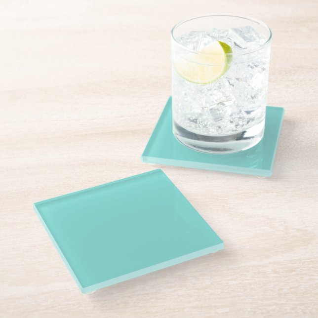 Solid colour misty teal turquoise glass coaster (Angled)