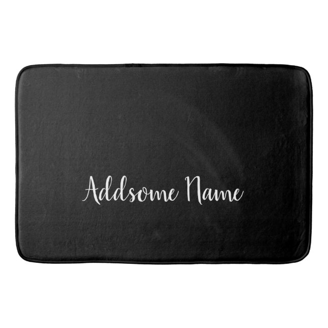 Solid Colour Modern Basic Black Monogrammed Bath Mat (Front)