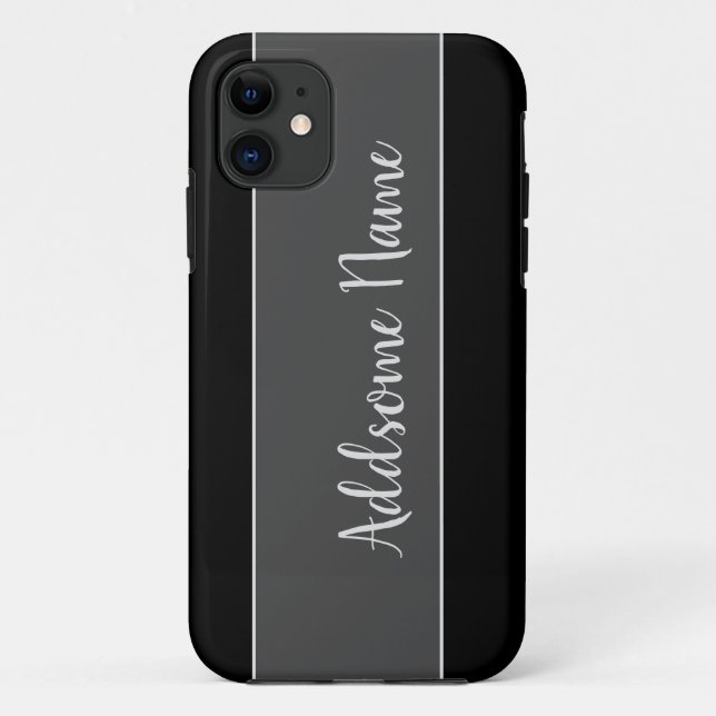 Solid Colour Modern Basic Black Monogrammed Case-Mate iPhone Case (Back)