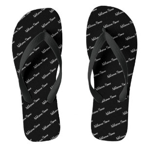 Solid Colour Modern Basic Black Monogrammed Flip Flops