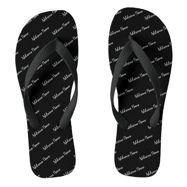 Solid Colour Modern Basic Black Monogrammed Flip Flops (Footbed)