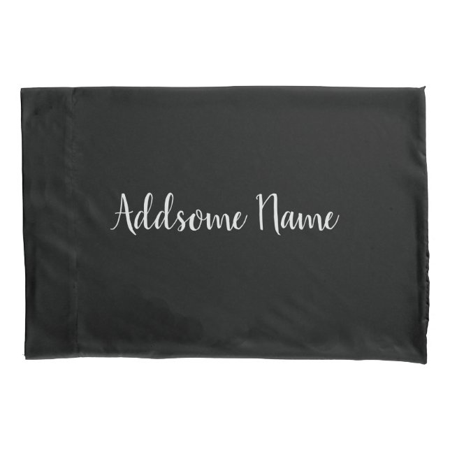 Solid Colour Modern Basic Black Monogrammed Pillowcase (Front)