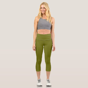 Solid colour olive green capri leggings
