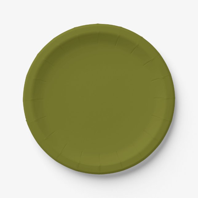 Solid colour olive green paper plate (Front)