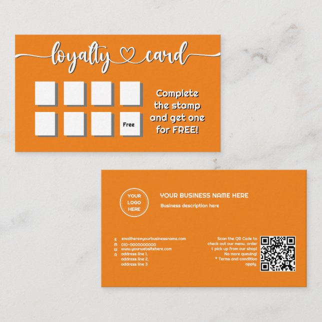 Solid Colour Orange Add Your Logo QR Code Loyalty Card (Front/Back)