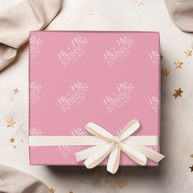 Solid Colour Pastel Pink - Mr & Mrs Wedding Favour Wrapping Paper (Personalized Wedding Anniversary Wrapping Paper)