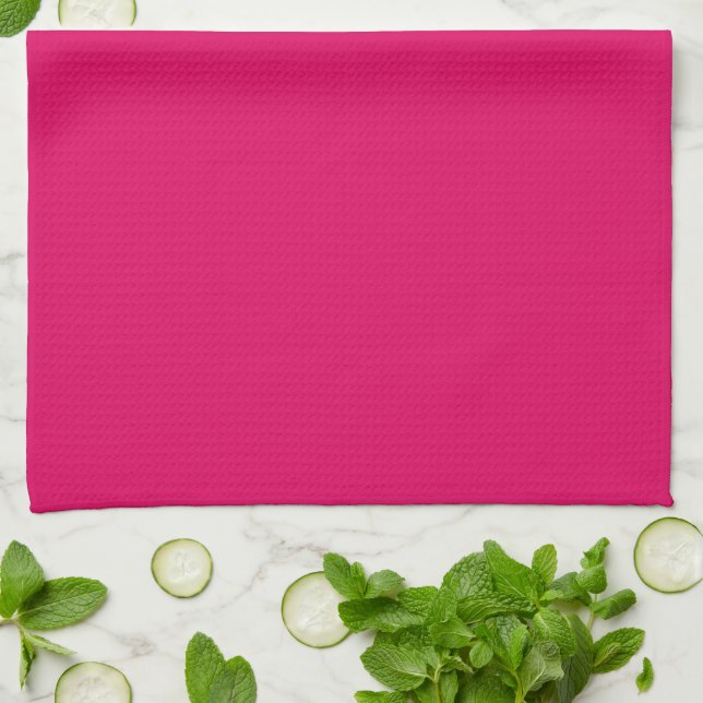 Solid colour plain dark bright pink tea towel (Folded)