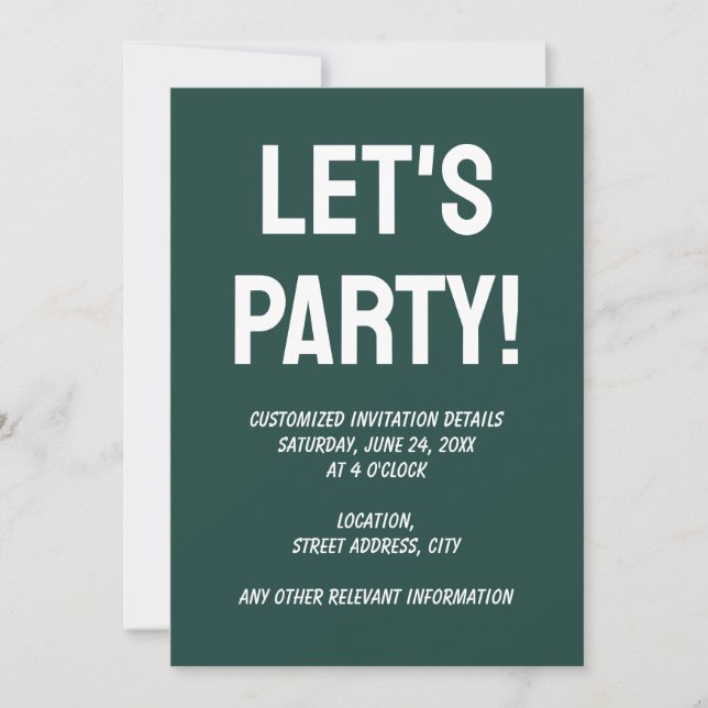 Solid colour plain dark emerald green invitation (Front)
