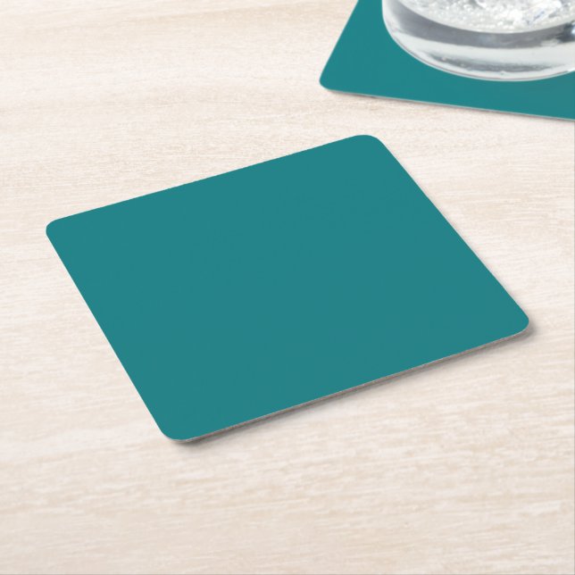  Solid colour plain Deep Aqua teal Square Paper Coaster (Angled)