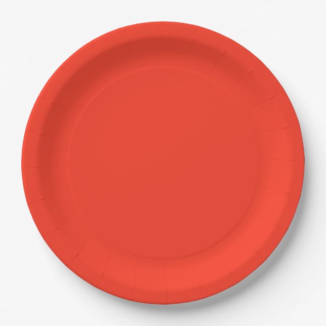 Solid colour plain flamingo bright red paper plate (Front)