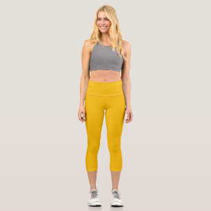 Solid colour plain hot yellow freesia capri leggings