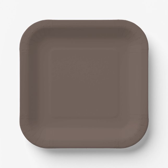 Solid colour plain medium taupe pastel brown paper plate (Front)
