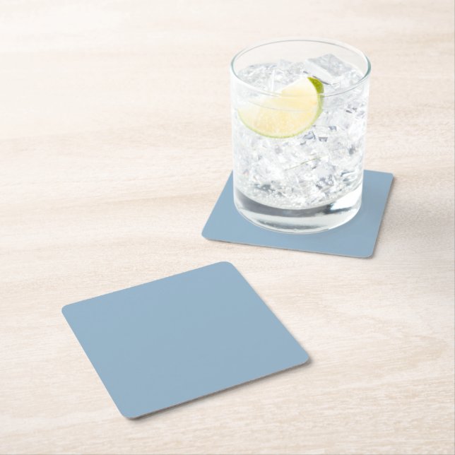 Solid colour plain pastel pale blue square paper coaster (Insitu)