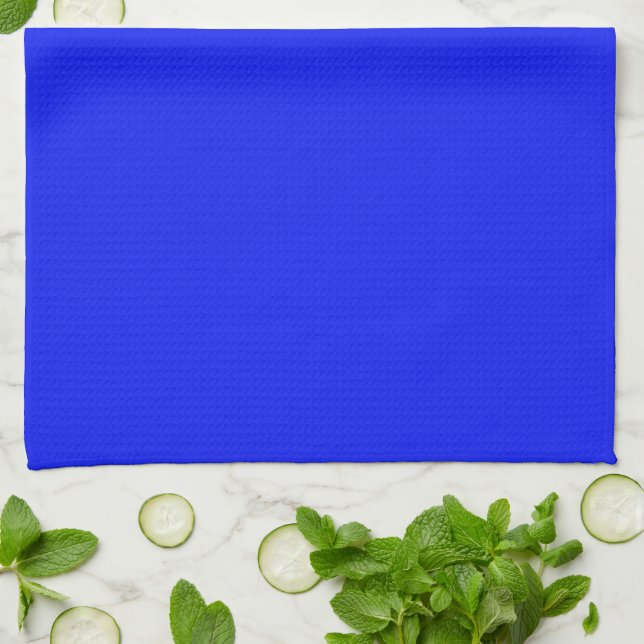 Solid colour plain sapphire bright blue tea towel (Folded)