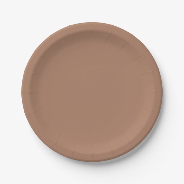 Solid colour plain tan toasted almond paper plate (Front)