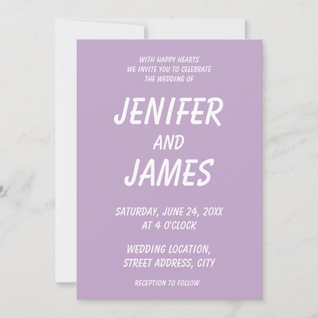 Solid colour plain wisteria light purple  invitation (Front)