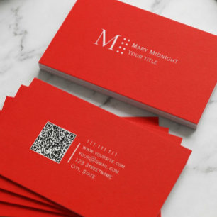  Solid Colour QR code Modern Candy Apple Red Business Card