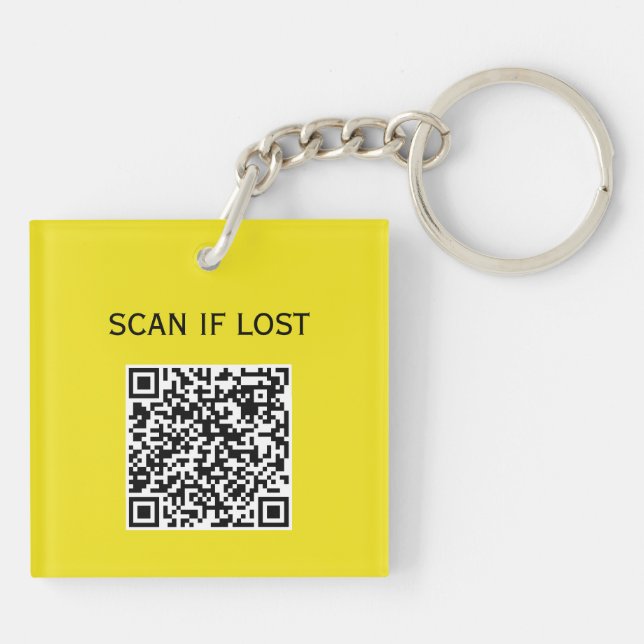 Solid Colour QR code Scan if lost Neon Canar Yello Key Ring (Back)