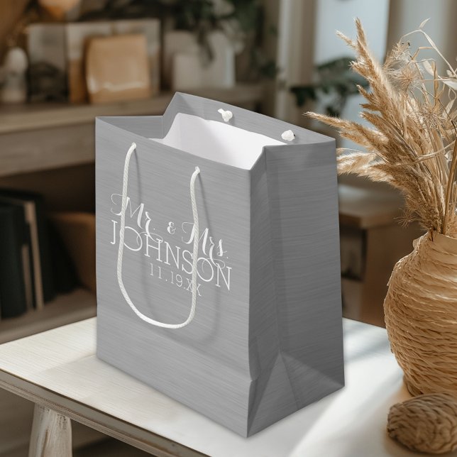 Solid Colour Silver - Mr & Mrs Wedding Favours Medium Gift Bag (Custom Gift Bag)