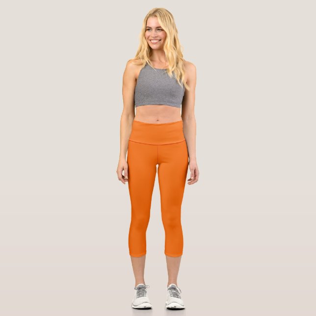 Solid colour tiger orange capri leggings (Front)