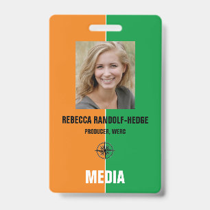 Solid Colours MEDIA PASS - Photo I.D. Badge ID Badge
