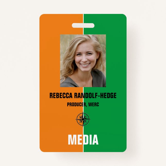 Solid Colours MEDIA PASS - Photo I.D. Badge ID Badge (Front)