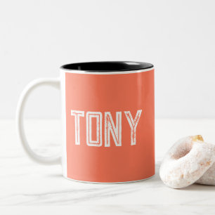 Solid Coral Custom Name Monogram Two-Tone Coffee Mug