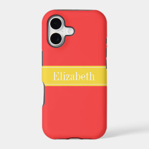 Solid Coral Red, Pineapple Ribbon Name Monogram