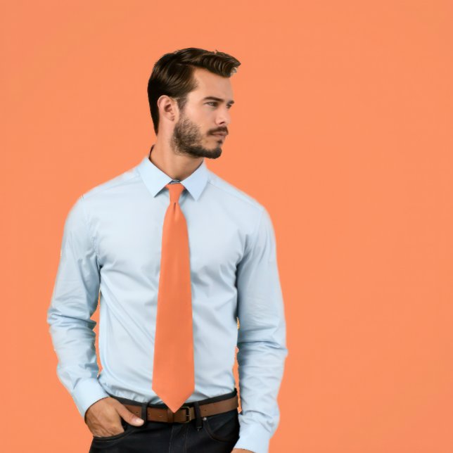 Solid Coral Tie (Man wears a solid Salmon color necktie.)