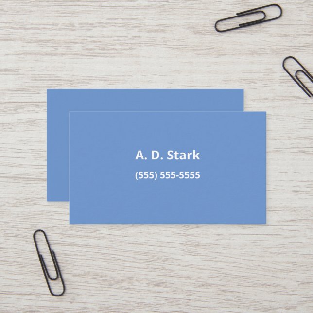Solid Cornflower Blue Minimalist Business Cards (Front/Back In Situ)