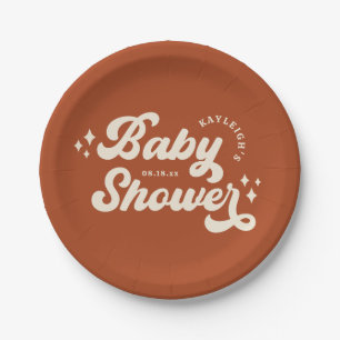 Solid Custom Colour Retro Boho Baby Shower Paper Plate