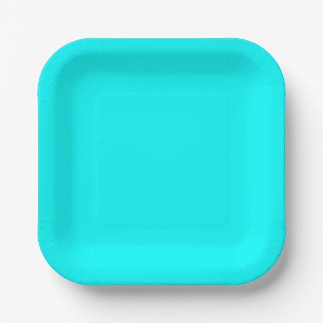 Solid Cyan 7" Square Party Paper Plate (Front)