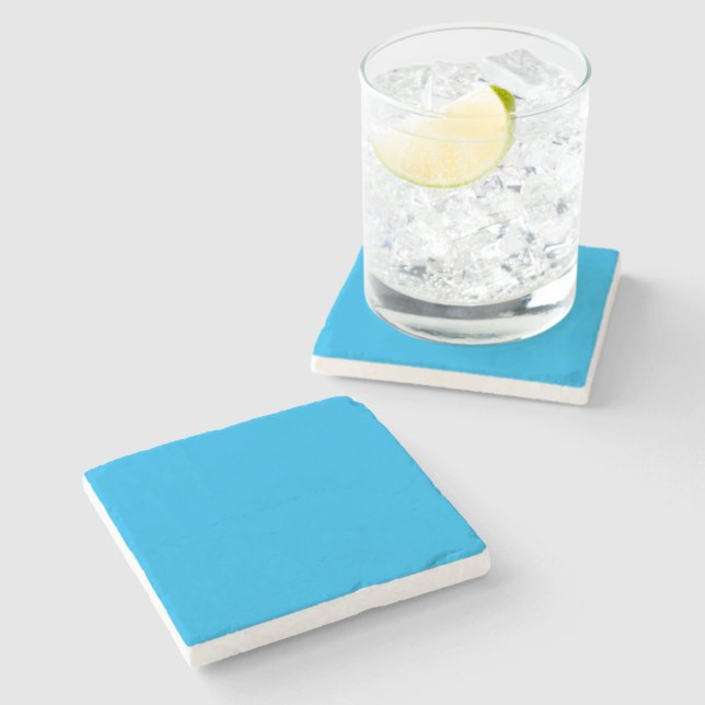 Solid Cyan Blue Background | Summer Minimal Style Stone Coaster (Side)
