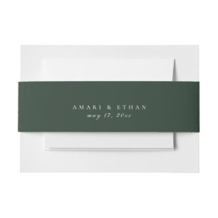 Solid Dark Forest Green Colour Wedding Invitation Belly Band