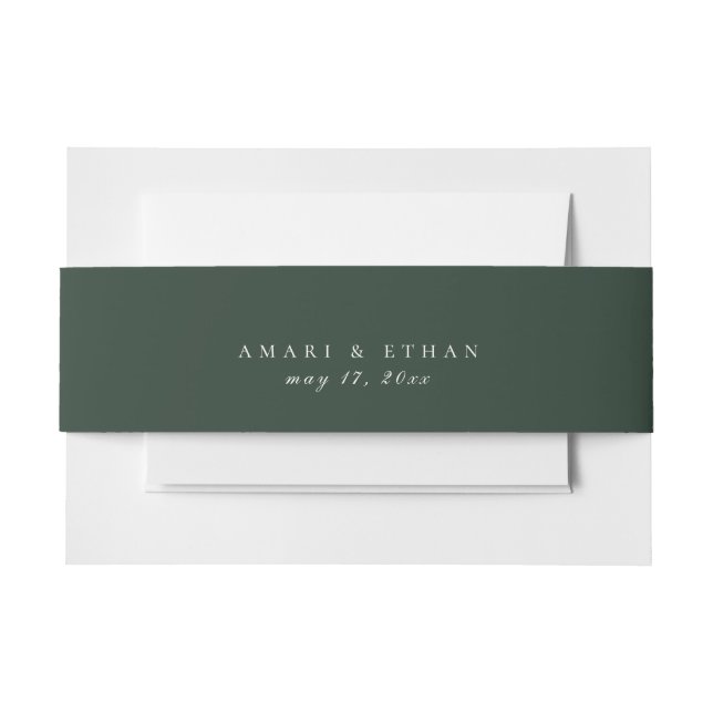 Solid Dark Forest Green Colour Wedding Invitation Belly Band (Front Example)