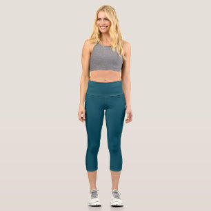 Solid deep aqua teal blue capri leggings