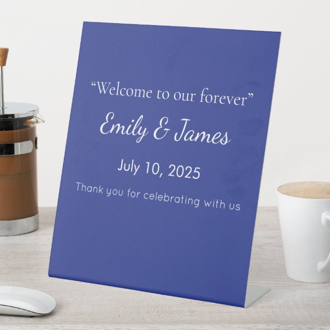 Solid Deep Blue Backdrop | Bold Minimalist Design Pedestal Sign (In SItu)