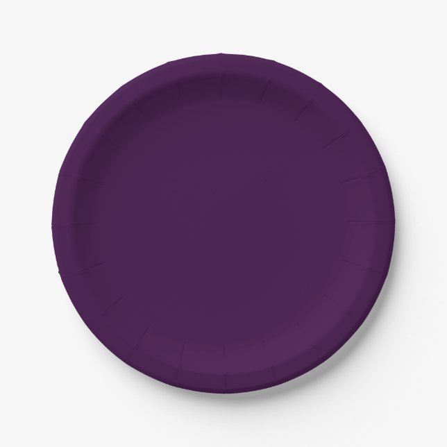 Solid deep purple dark plum paper plate (Front)