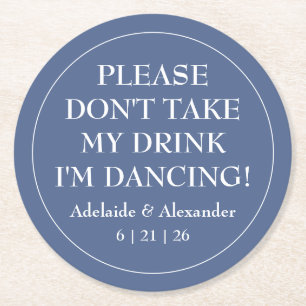 Solid Dusty Blue Wedding Round Paper Coaster