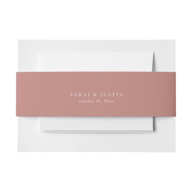 Solid Dusty Rose Colour Wedding Invitation Belly Band (Front Example)