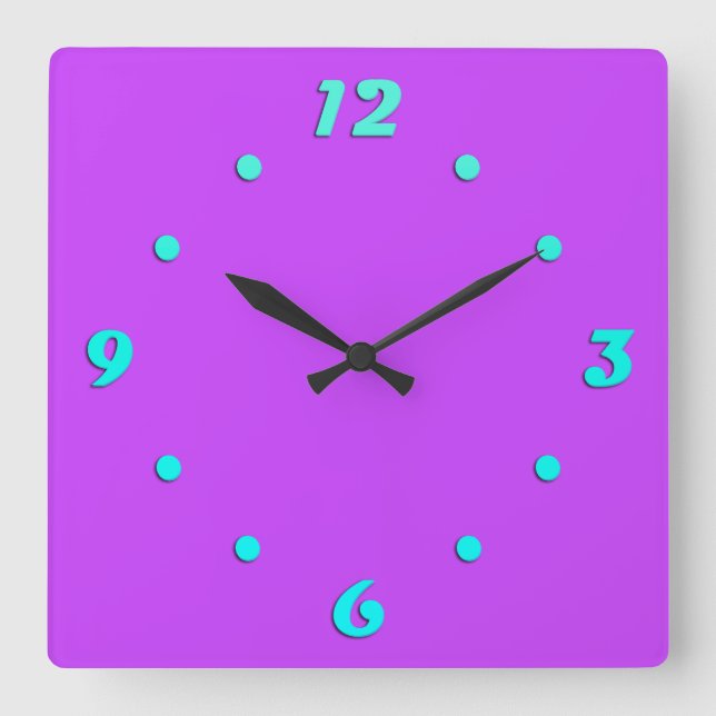 solid fluorescent bright neon purple   square wall clock (Front)