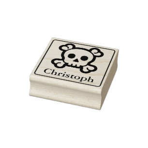 Solid Frame & Icon - SKULL & BONES + Name Rubber Stamp