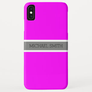 Solid Fuchsia Modern Grey Ribbon Elegant Name iPhone XS Max Case