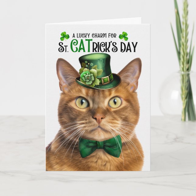 Solid Ginger Cat St CATrick's Day Lucky Charm Holiday Card (Front)