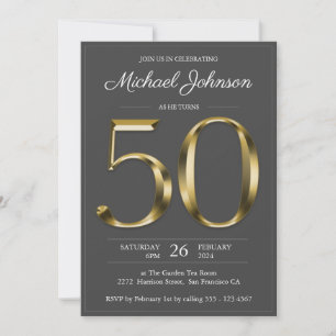 Solid Gold 50th Birthday Dark Grey Classy Party Invitation