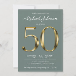 Solid Gold 50th Birthday Sage Green Classy Party Invitation