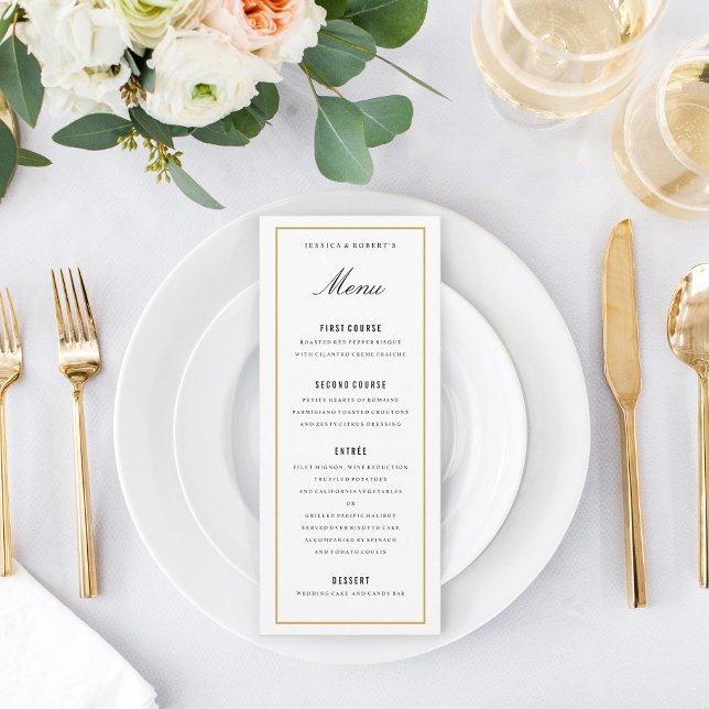 Solid Gold Border Elegant Wedding Menu Card (Creator Uploaded)