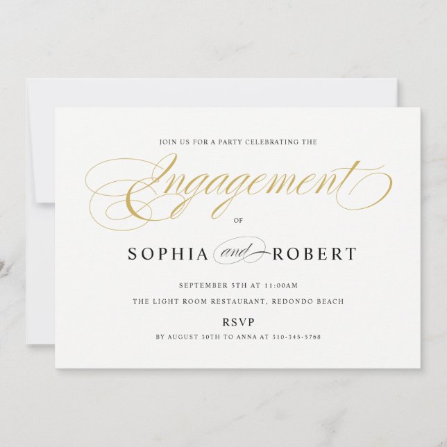 Solid Gold Elegant Calligraphy Engagement Invitation (Front)